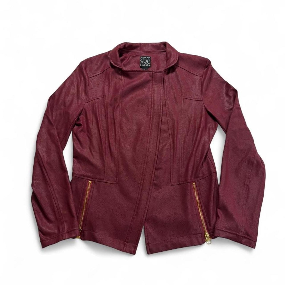 Clara Sunwoo Burgundy Suede Moto Jacket Asymmetrical Zip Fall Blazer
